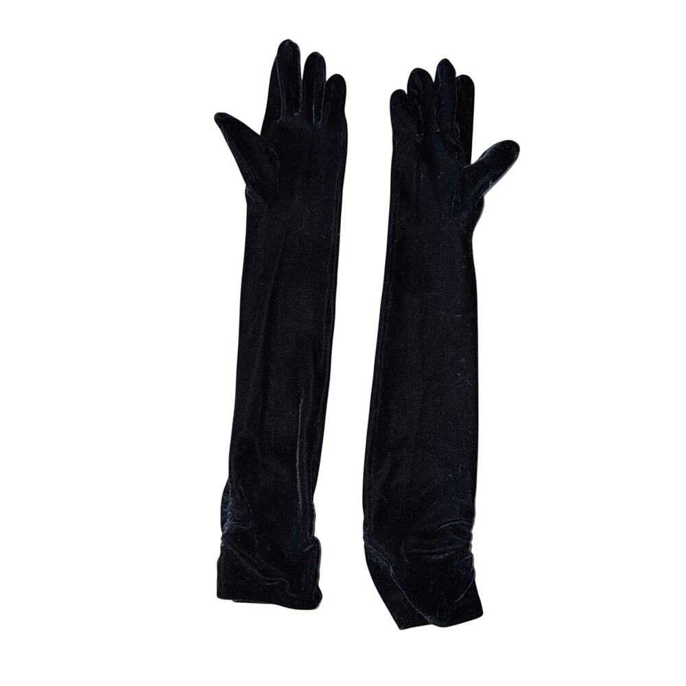 Black velvet ruched elbow length gloves opera dress up costume black tie formal